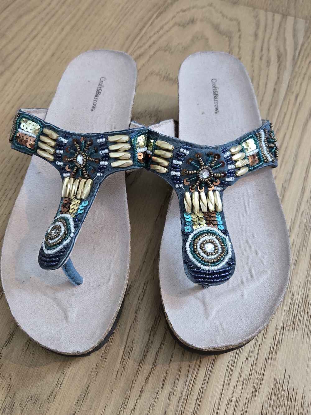 Croft & Barrow Embellished Blue Beaded Thong Sandals